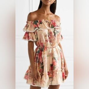 Zimmermann Strapless Floral Dress in Pink and Cream